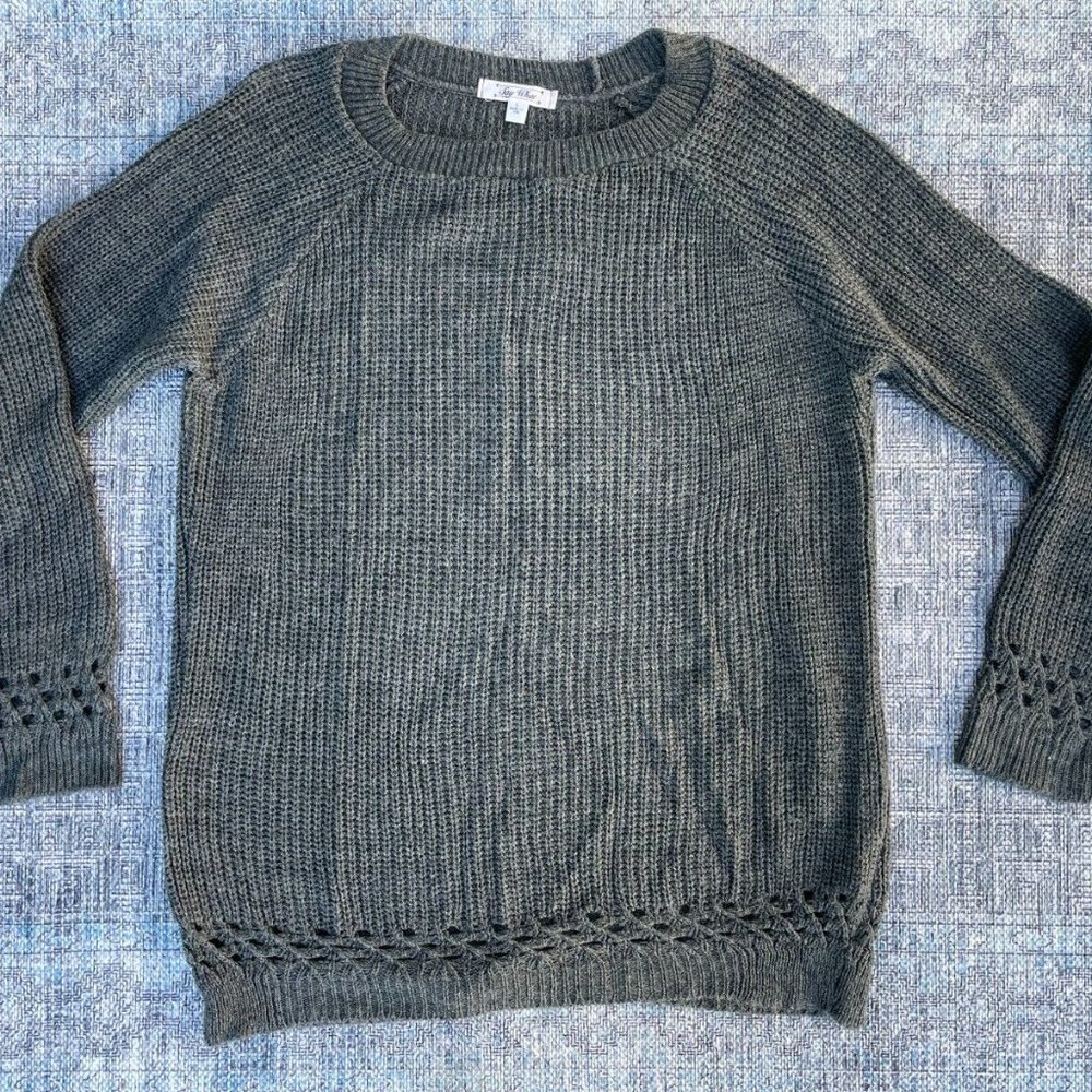 Say What Women Sweater Gray Long Sleeve Crew Neck Sweater made in USA Size L